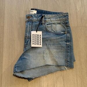 Pistola High Rise Cutoff Jean Shorts Distressed Light Blue Denim Rip Size 31 NWT